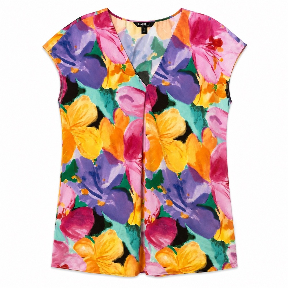 Lauren Ralph Lauren Floral Top Size Small NWT Cap Sleeve Colorful Blouse